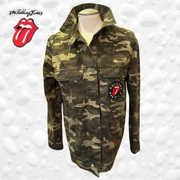 Forever 21 Tops - 🧥 **Rolling Stones 1978 Tour Army Camo Embroidered Rock Concert Jacket** 🧥